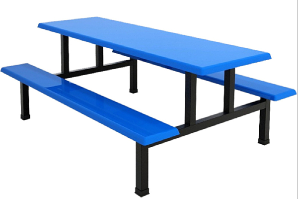 四人位商用桌椅组合，简约连体设计适用于学校饭堂和员工食堂