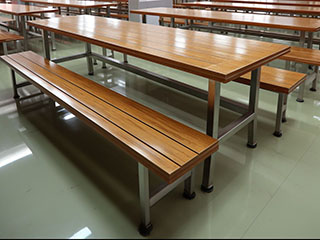 学校食堂不锈钢餐桌椅 8人员工厂饭堂快餐店连体餐桌椅组合